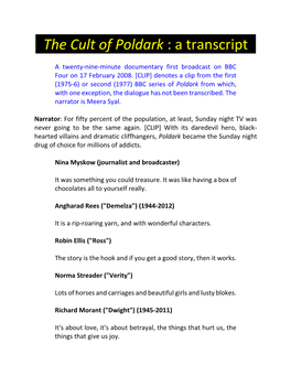 The Cult of Poldark : a Transcript