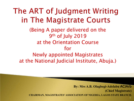 The Art of Judgment Writing in the Magistrate Courts
