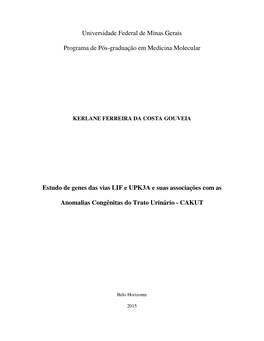 Universidade Federal De Minas Gerais Programa De Pós-Graduação Em Medicina Molecular Estudo De Genes Das Vias LIF E UPK3A