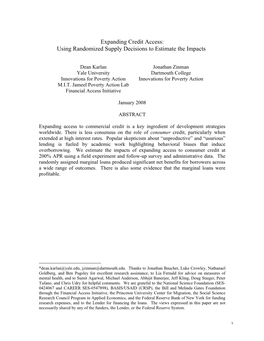 Expanding Credit Access: Using Randomized Supply Decisions to Estimate the Impacts*