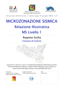 MICROZONAZIONE SISMICA Relazione Illustrativa MS Livello 1 Regione Sicilia Comune Di Comiso