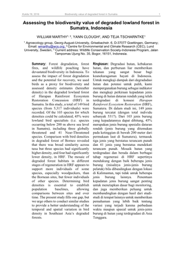 Assessing the Biodiversity Value of Degraded Lowland Forest in Sumatra, Indonesia