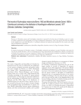 Colombia and Comments on the Distribution of Acanthagrion Williamsonileonard, 1977 (Odonata: Libellulidae, Coenagrionidae)