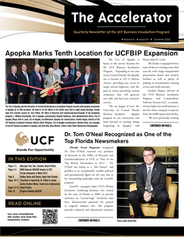 Apopka Marks Tenth Location for UCFBIP Expansion the City of Apopka Is Mayor John H