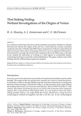 That Sinking Feeling: Wetland Investigations of the Origins of Venice