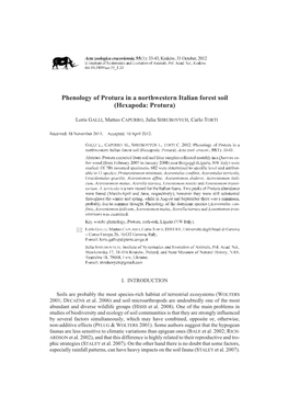 Phenology of Protura in a Northwestern Italian Forest Soil (Hexapoda: Protura)