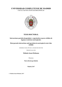 Interacciones Parásito-Hospedador Y Especiación En Peces Cíclidos De Lagunas Cratéricas Neotropicales