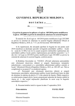 GUVERNUL REPUBLICII MOLDOVA HOT Ă R Î RE Nr