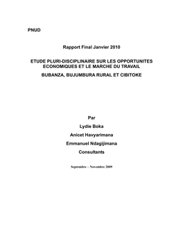 PNUD Rapport Final Janvier 2010 ETUDE PLURI-DISCIPLINAIRE