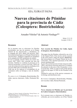 Nuevas Citaciones De Ptinidae Para La Provincia De Cádiz (Coleoptera: Bostrichoidea)