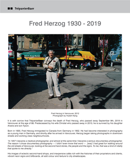 Fred Herzog 1930 - 2019