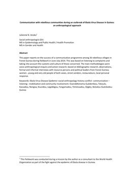 Communication with Rebellious Communities During an Outbreak of Ebola Virus Disease in Guinea: an Anthropological Approach