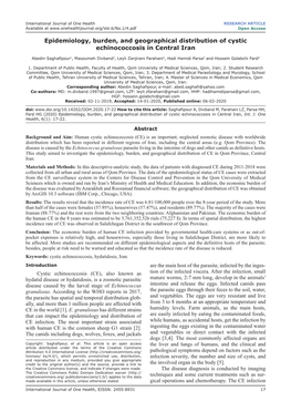 Epidemiology, Burden, and Geographical Distribution of Cystic Echinococcosis in Central Iran