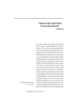 L'impureté Des Origines : Quentin Tarantino Et Le Cinéma Classique Hollywoodien