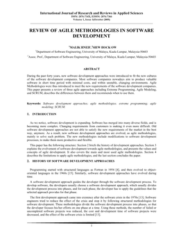 Review of Agile Methodologies in Software Development