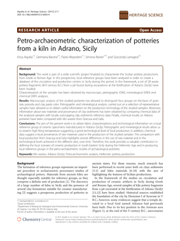 Petro-Archaeometric Characterization of Potteries from a Kiln in Adrano