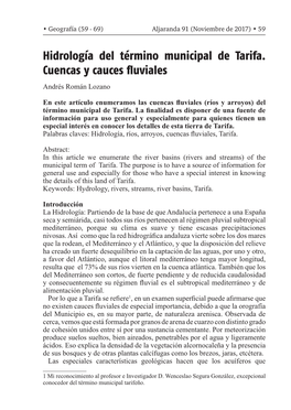 Hidrología Del Término Municipal De Tarifa. Cuencas Y Cauces Fluviales Andrés Román Lozano