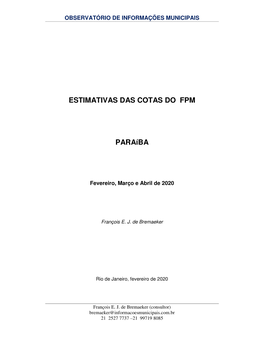 Estimativas Das Cotas Do Fpm Paraíba