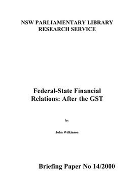 Federal-State Financial Relations: After the GST