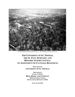 The University of St. Thomas, the St. Paul Seminary, and Historic Summit Avenue: an Assessment of Cultural Resources