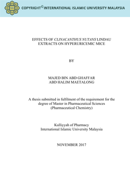 Clinacanthus Nutans Lindau Extracts on Hyperuricemic Mice