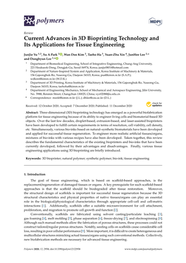 Current Advances in 3D Bioprinting Technology and Its Applications for Tissue Engineering