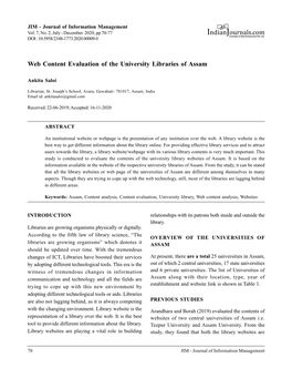 Indianjournals.Com Web Content Evaluation of the University Libraries of Assam