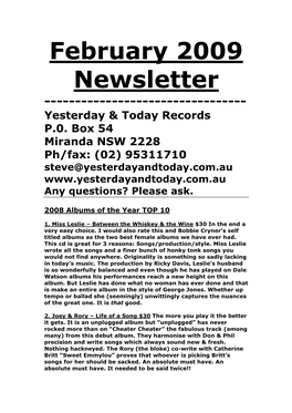 Newsletter February 2009