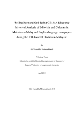 'Selling Race and God During GE13: a Discourse- Historical Analysis Of