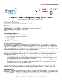 Albertsons Boise Open Presented by Kraft Nabisco Hillcrest Country Club | Boise, Idaho | August 13-16, 2020