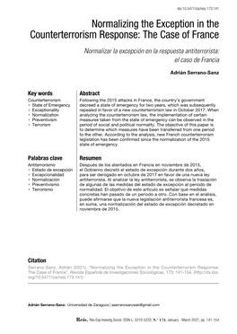 Normalizing the Exception in the Counterterrorism Response: the Case of France