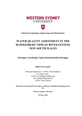 Water Quality Assessment in the Hawkesbury Nepean River System, New South Wales