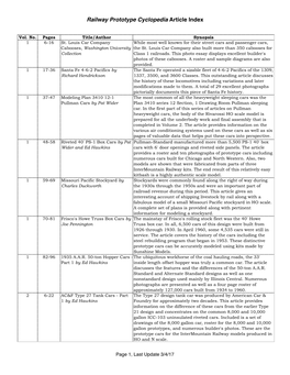 Railway Prototype Cyclopedia Article Index