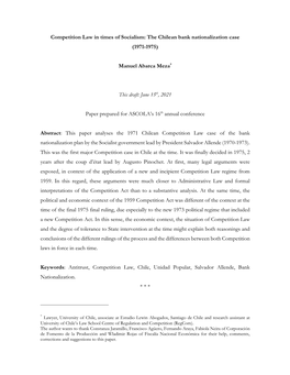 Competition Law in Times of Socialism: the Chilean Bank Nationalization Case (1971-1975)
