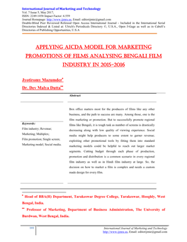 Applying Aicda Model for Marketing Promotions of Films Analysing Bengali Film Industry in 2015-2016