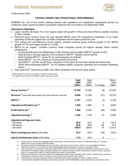 Sabmiller Plc Interims F10 Results Announcement