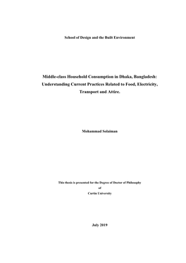 Middle-Class Household Consumption in Dhaka, Bangladesh: Understanding Current Practices Related to Food, Electricity, Transport and Attire