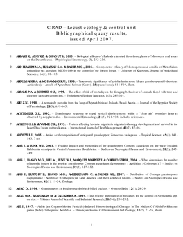 CIRAD – Locust Ecology & Control Unit Bibliographical Query Results