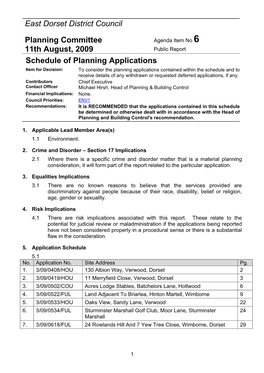 East Dorset District Council Planning Committee 11Th August, 2009