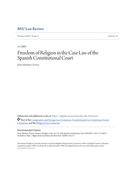 Freedom of Religion in the Case Law of the Spanish Constitutional Court Javier Martinez-Torron