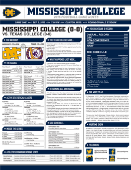 Mississippi College 2015 Football Game Notes