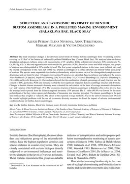 Structure and Taxonomic Diversity of Benthic Diatom Assemblage in a Polluted Marine Environment (Balaklava Bay, Black Sea)*