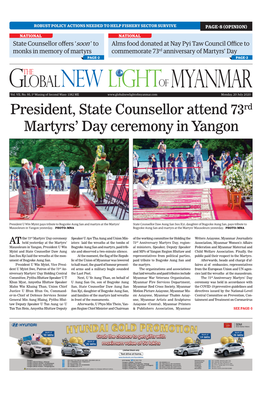 President, State Counsellor Attend 73Rd Martyrs' Day Ceremony in Yangon