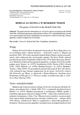 RODZAJ ALCHEMILLA W BESKIDZIE NISKIM the Genus Alchemilla in the Beskid Niski Mts