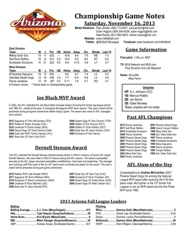 Championship Game Notes