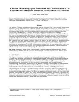 A Revised Lithostratigraphic Framework and Characteristics of the Upper Devonian Duperow Formation, Southeastern Saskatchewan