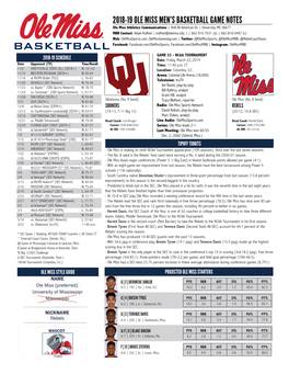 2018-19 Ole Miss Men's Basketball Game Notes