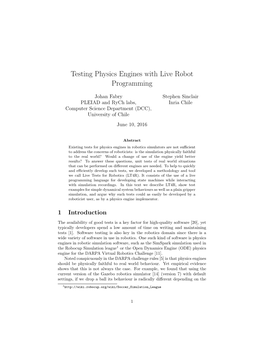 Testing Physics Engines with Live Robot Programming