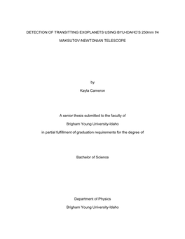 DETECTION of TRANSITTING EXOPLANETS USING BYU-IDAHO’S 250Mm F/4