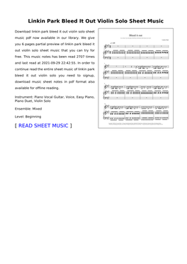 Linkin Park Bleed It out Violin Solo Sheet Music